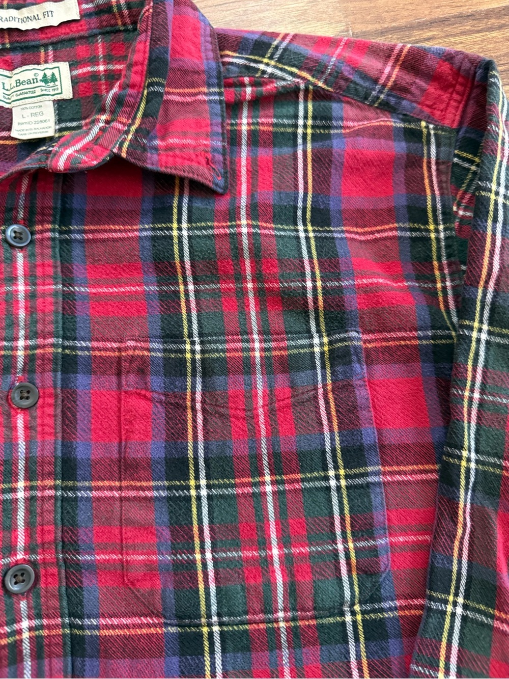 L.L. Bean Red and Green Plaid Button-Down Shirt - Picture 3 of 8